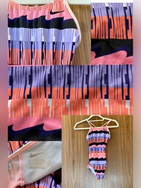 Nike Girls One Piece Swimsuit * Size M 10/12 * Crossback * Pink Purple Print